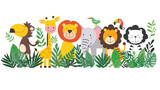 Cute jungle animals Cartoon African wild mammals, generative Ai