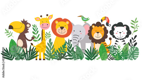 Cute jungle animals Cartoon African wild mammals  generative Ai