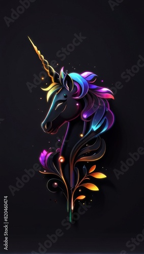 3D Logo Minimalistic Unicorn with high detail and electromagnetic spectrum