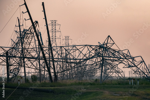 Power lines are down near Grand Parkway and West Road after Thursday's storm in Cypress, near Houston, Texas. photo