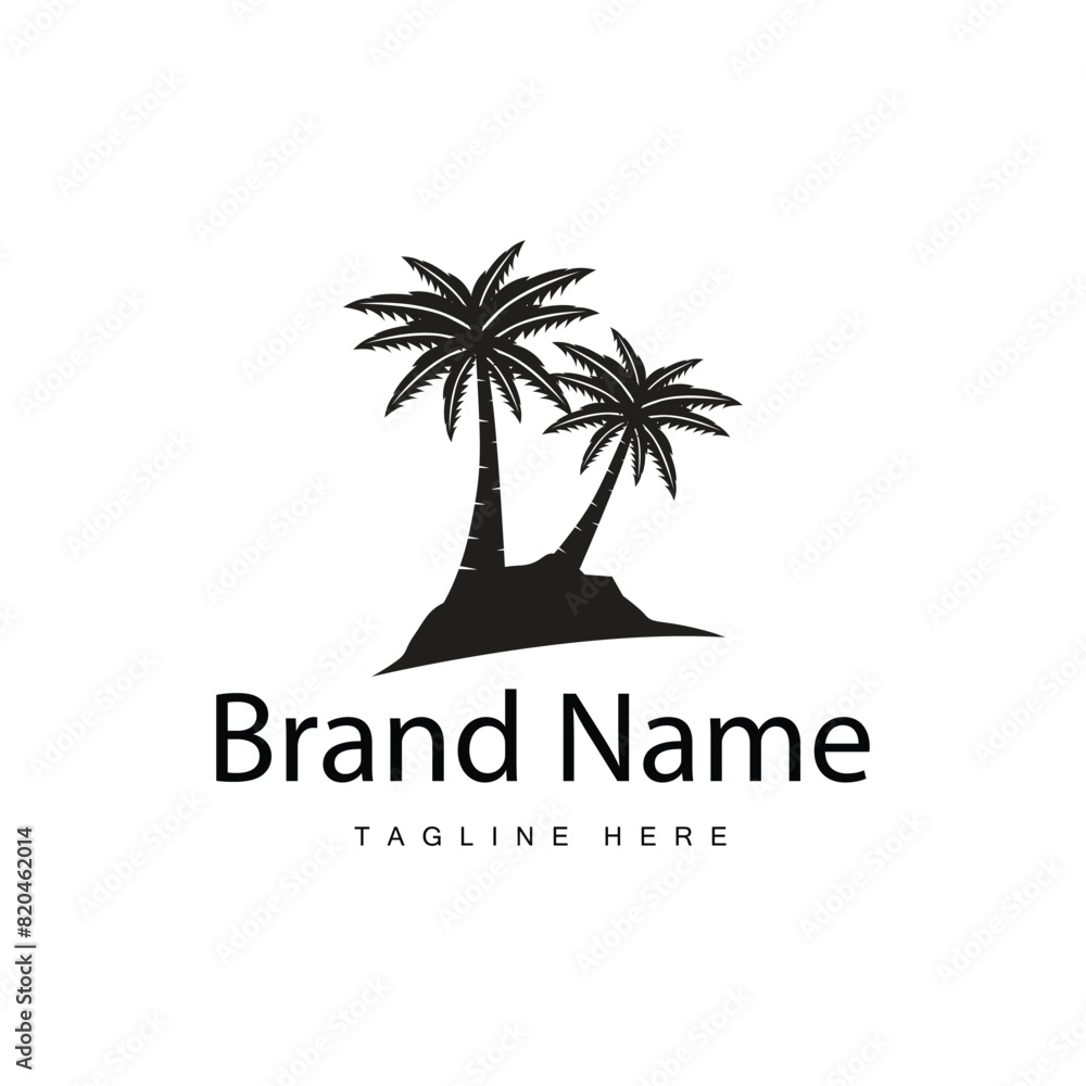 Coconut tree logo design template palm tree silhouette illustration summer beach sea plant