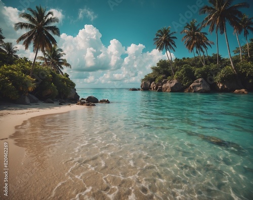 beach with chairs and an umbrella