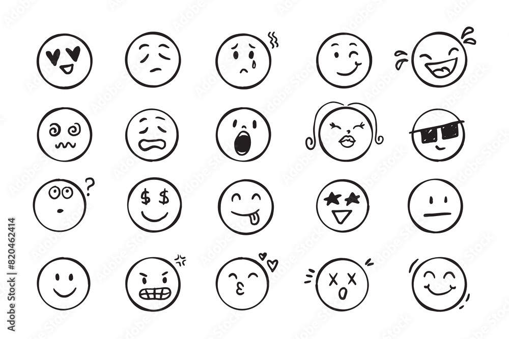 Emoji face icon doodle set. Faces with different emotion mood. Hand drawn comic sketch style. Emoji face icon doodle set. Faces with different emotion mood. Hand drawn comic sketch style.