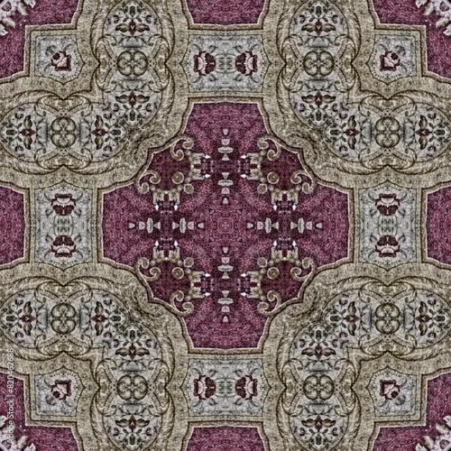 Mixed motifs made carpet design. Combined creation of rug inspired from persian, turkish, modern, antique, vintage, retro art elements. Oriental print design for border, frame, wall covering, wrapper photo