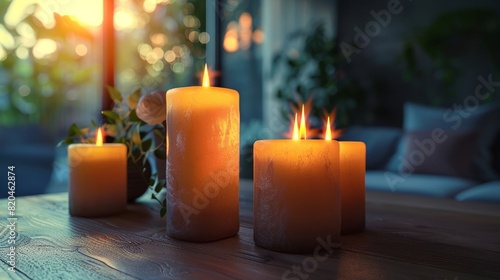 Cozy ambiance with multiple small candles burning softly