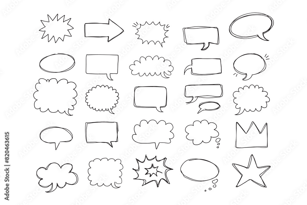 Speaking hand drawn doodle bubbles set. Talk clouds sketch frames. Speech thought Balloon shapes. Speaking hand drawn doodle bubbles set. Talk clouds sketch frames. Speech thought Balloon shapes.