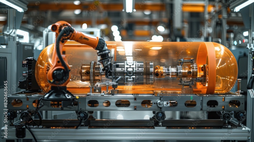 A state-of-the-art robot working on a nuclear weapon system, each part detailed A state-of-the-art robot working on a nuclear weapon system, each part detailed