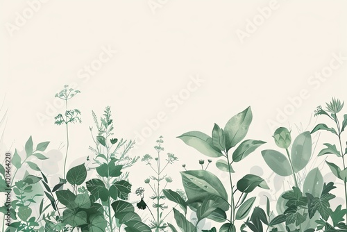 Wallpaper Mural Simplified design with leafy line illustrations - sunny foliage theme Torontodigital.ca