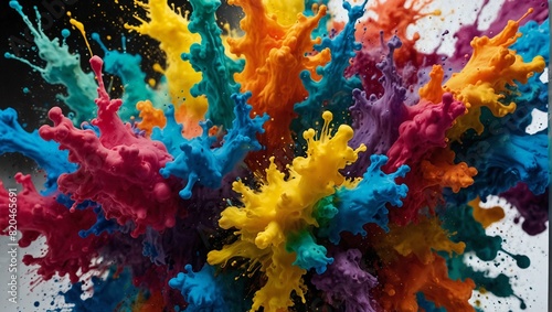 Ink Explosion  Colorful ink splatters collide and disperse  forming organic yet chaotic shapes.