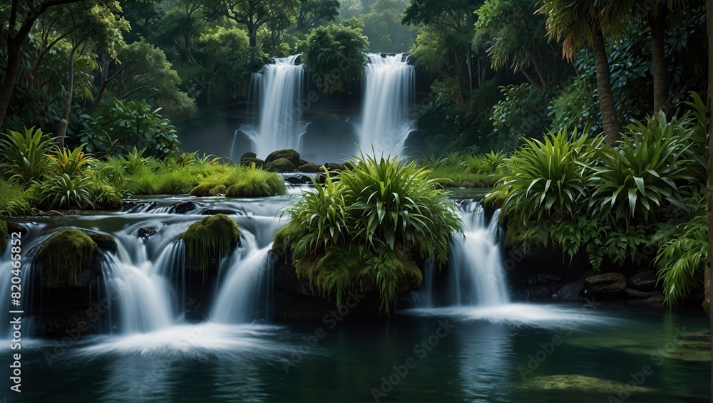 Obraz premium A beautifully serene and majestic floating island is depicted in this image