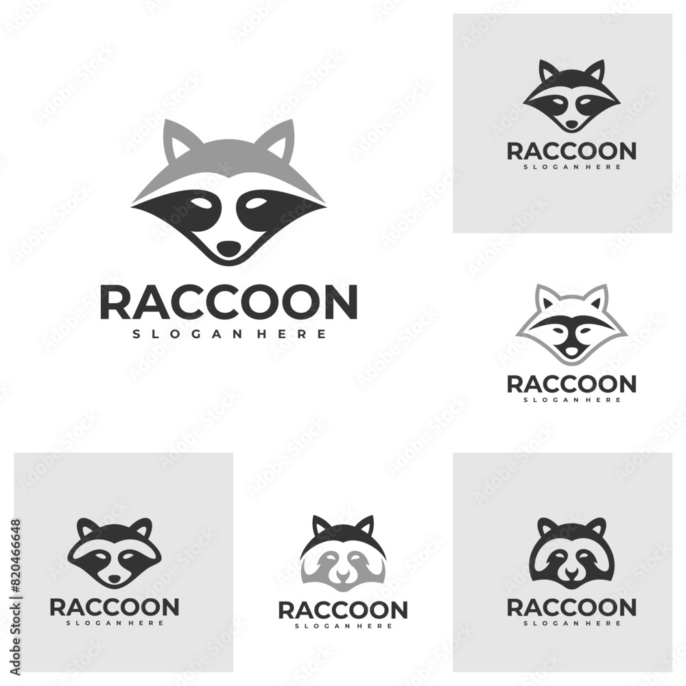 Obraz premium Set of Raccoon logo vector template, Creative Raccoon head logo design concepts