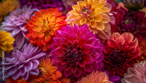 Vibrant Dahlia Garden  A high-resolution image capturing a colorful array of dahlia flowers in full bloom  perfect for backgrounds  greeting cards  or garden-themed designs