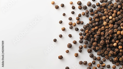 Pepper mix. Black, red, white and allspice peppercorn seeds isolated on white background. Pile of Black peppercorns (Black pepper) seeds isolated on white background. Black pepper or peppercorns. 