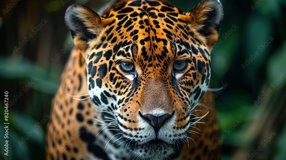 Fototapeta premium Intense gaze of a jaguar in the jungle