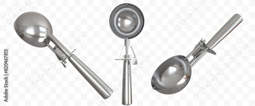 3D Realistic Ice Cream Scoop / Different Angle View / Isolated On Transparent Background	