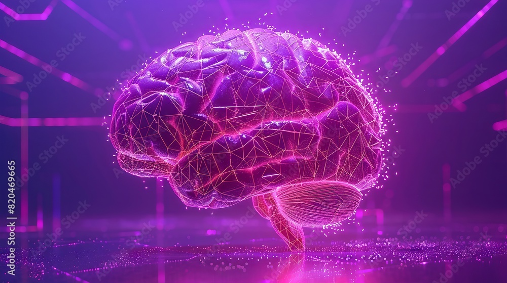 Intricate wireframe of a human brain set against a vibrant purple background Intricate wireframe of a human brain set against a vibrant purple background