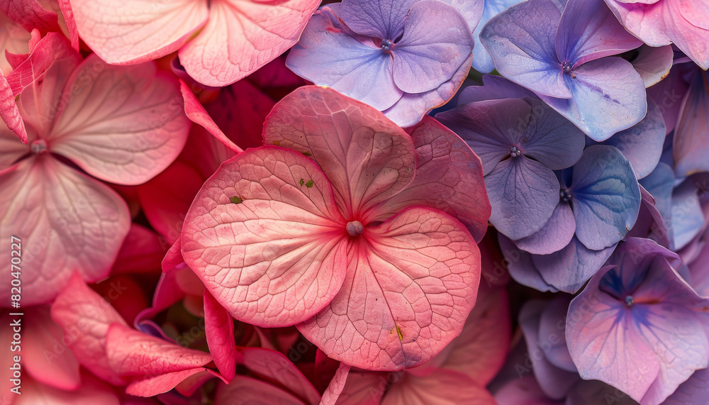 Colorful Hydrangea Bouquet, This prompt suggests capturing a vibrant bouquet of hydrangea flowers, showcasing their diverse colors and lush blooms