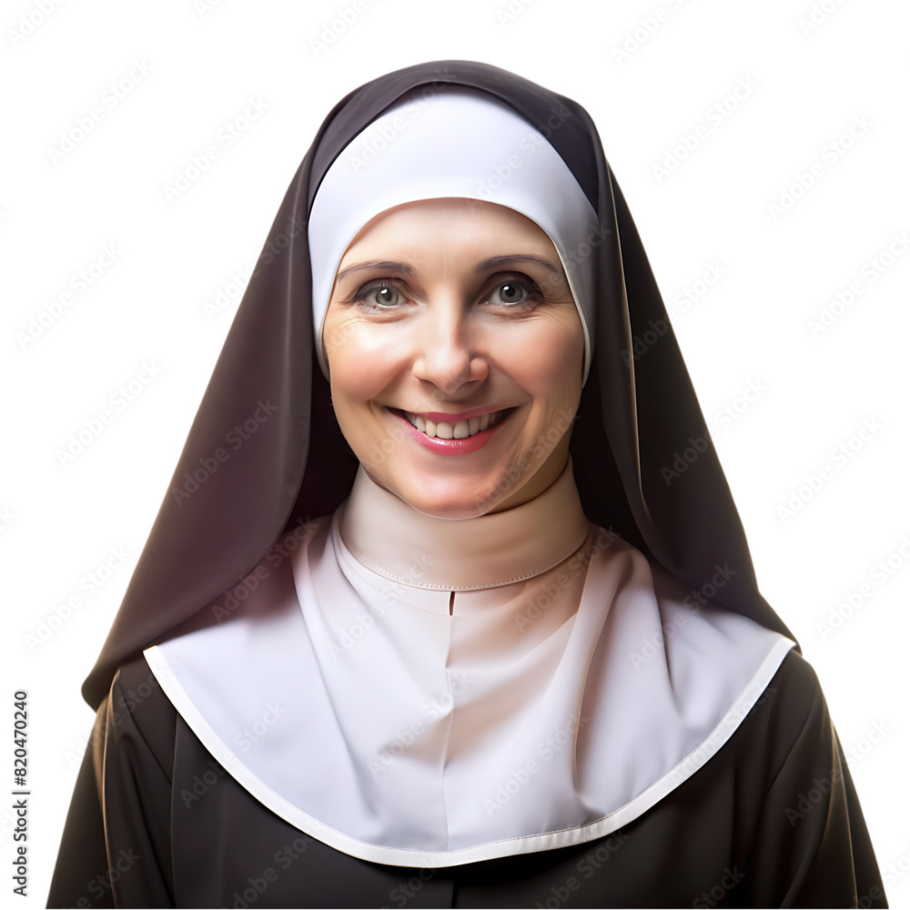 A woman in a black nun with a white face and a black veil transparent background A woman in a black nun with a white face and a black veil transparent background