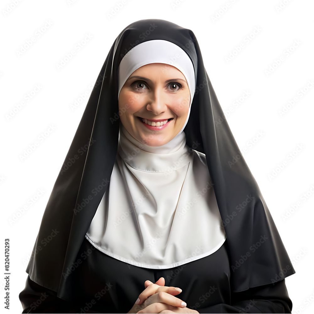 A woman in a black nun with a white face and a black veil transparent background A woman in a black nun with a white face and a black veil transparent background
