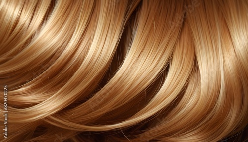 Blond hair close-up as a background. Women s long blonde hair. Beautifully styled wavy shiny curls. Hair coloring. Hairdressing procedures  extension.