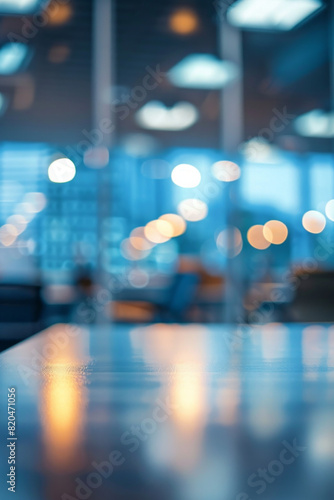 An office desk top with blurred background of office. Good for background 