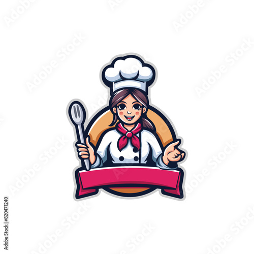  BEAUTIFUL PRETTY CHEF WOMAN FEMALE MOM LOGO MASCOT KITCHEN LOGO