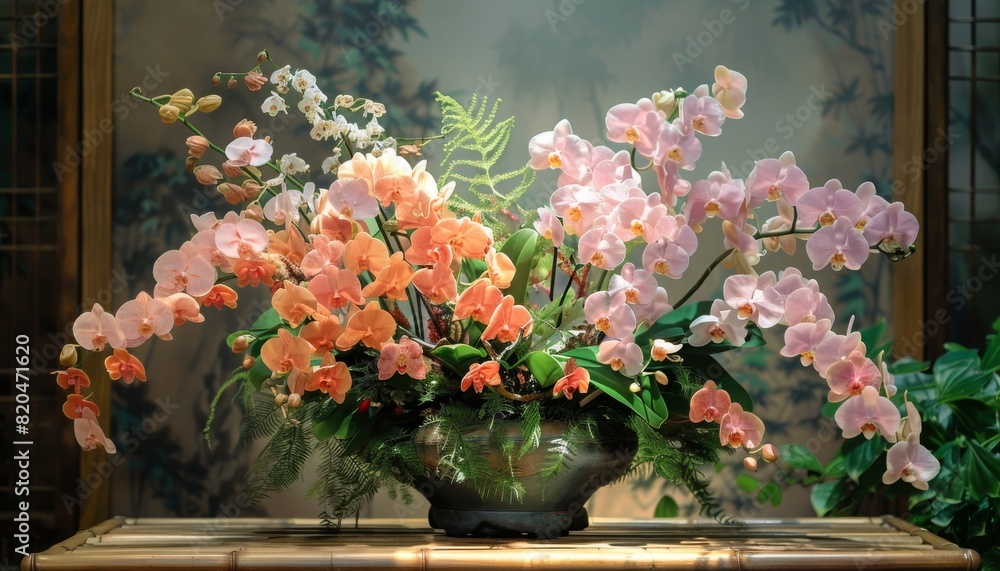Elegant Orchid Arrangement, Capture the beauty of an expertly arranged orchid bouquet or centerpiece