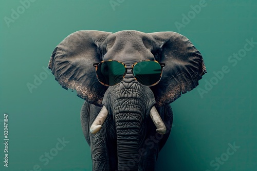 portrait of a elephant wearing a glasses photo