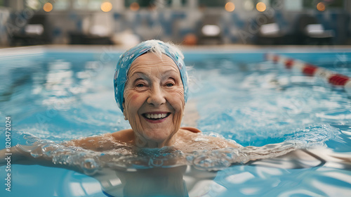 Older woman doing water aerobics 