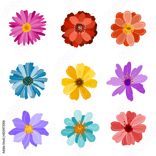 set of fullcolor flower doodle