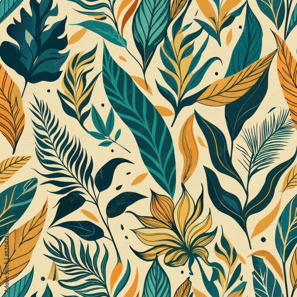 Seamless pattern of abstract ink patterns inspired by nature, featuring elements like leaves, branches, and waves, Generative AI Seamless pattern of abstract ink patterns inspired by nature, featuring elements like leaves, branches, and waves, Generative AI