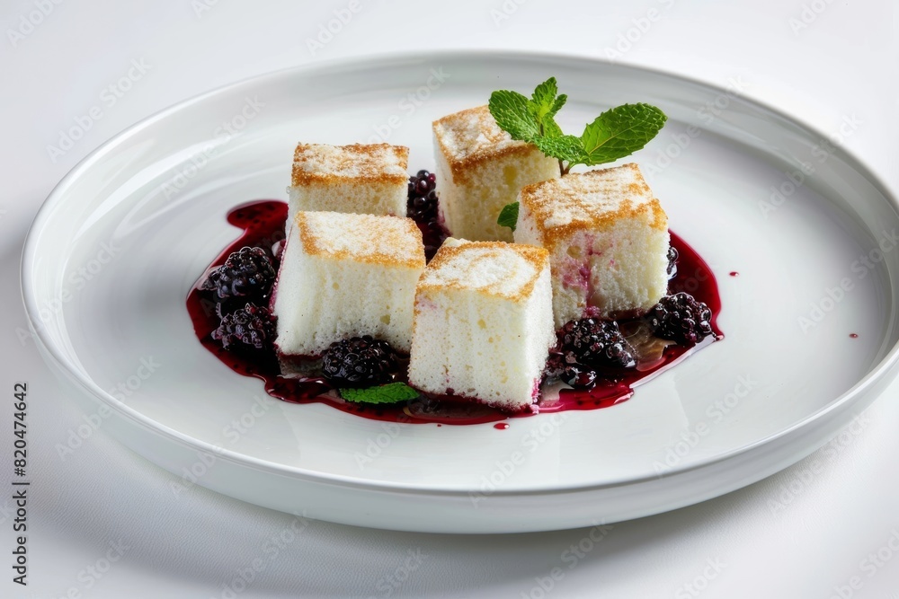 Angel Food Cake Cubes with Burst of Tart-Sweet Blackberry Flavor Angel Food Cake Cubes with Burst of Tart-Sweet Blackberry Flavor