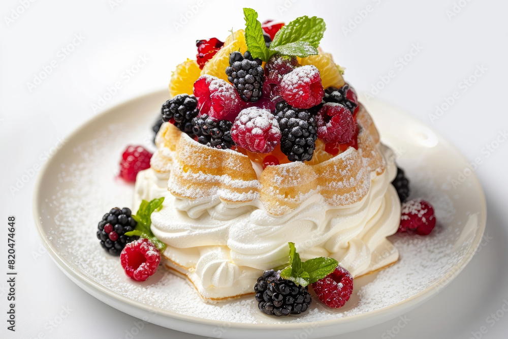 Splendid Angel Food Cake with Fresh Berries and Mint Leaves Splendid Angel Food Cake with Fresh Berries and Mint Leaves
