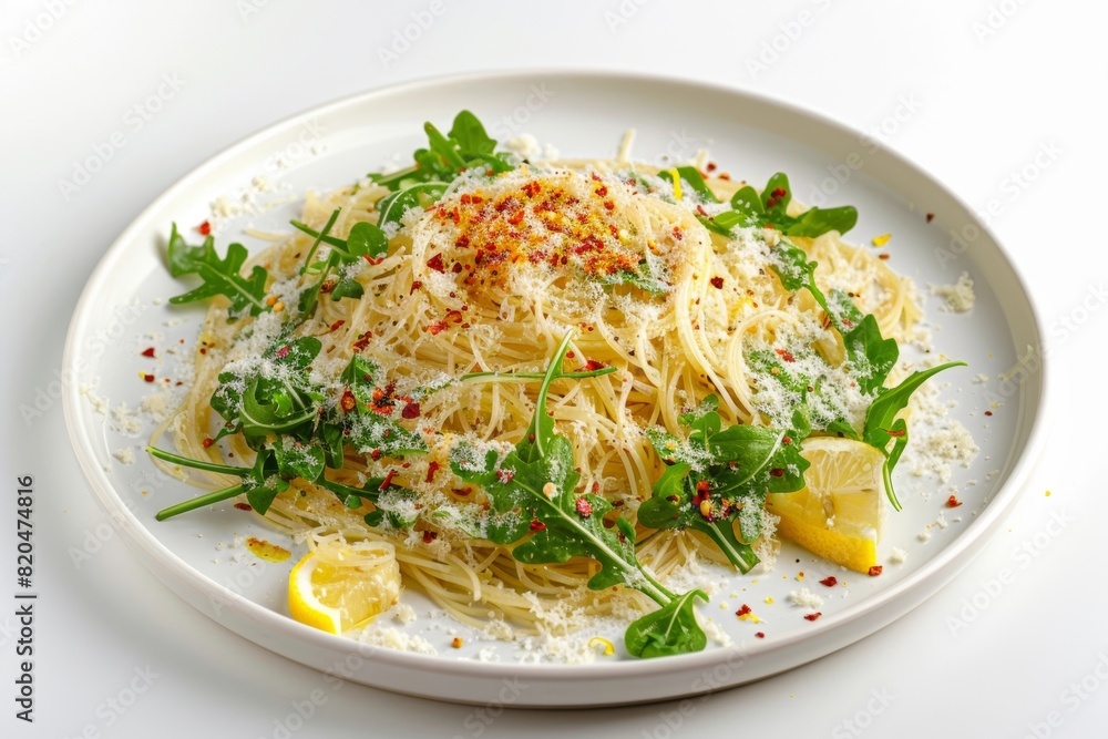 Vibrant Angel Hair Pasta with Arugula and Chili Flakes Vibrant Angel Hair Pasta with Arugula and Chili Flakes