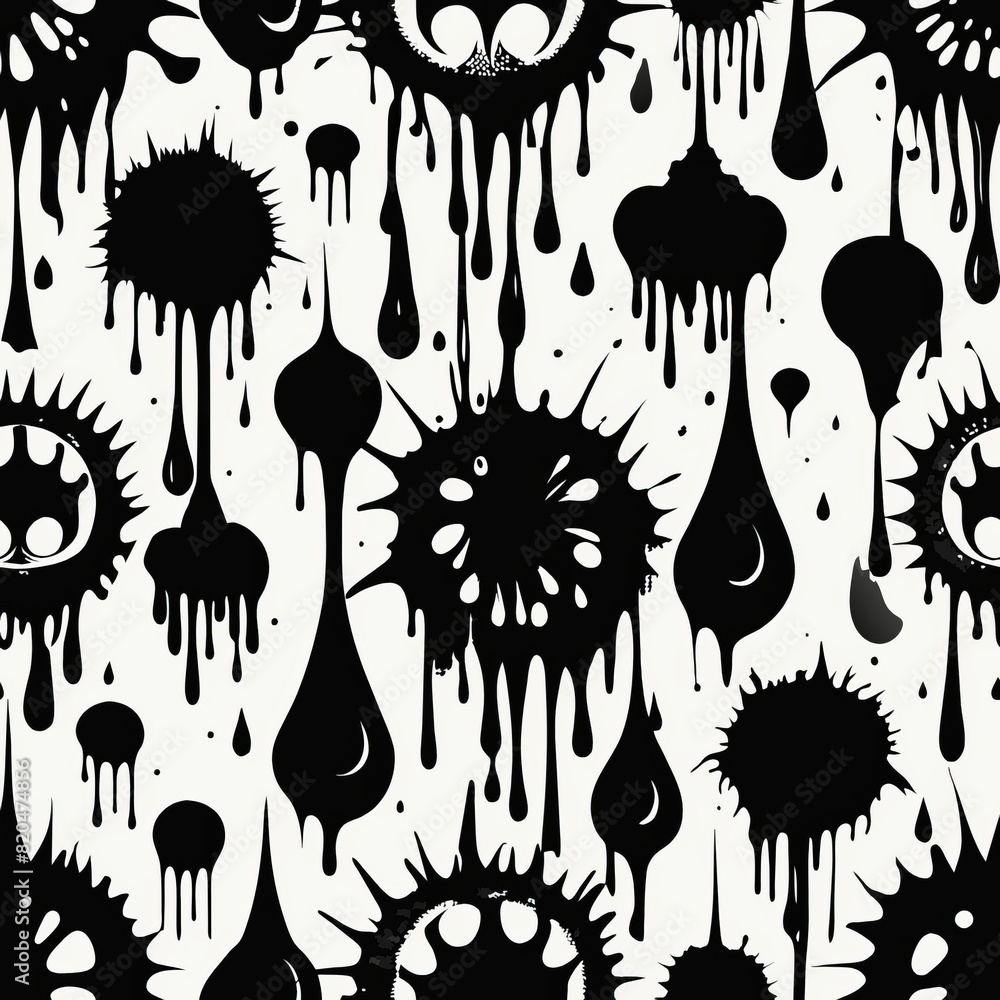 Seamless pattern of bold ink splatters and drips in black and white, creating a dynamic and edgy design, Generative AI Seamless pattern of bold ink splatters and drips in black and white, creating a dynamic and edgy design, Generative AI