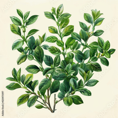Illustration of lush green leaves and branches. Perfect for nature, botanical, and plant-themed designs.
