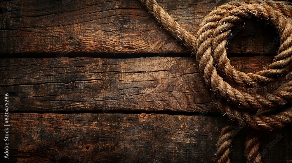 Fototapeta premium Knotted Rope on Weathered Wood Background