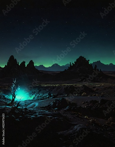 Neon Silhouette of an Otherworldly Landscape © BOJOShop