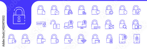padlock secure modern line icon set collection vector design