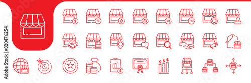franchising store market line icon set collection vector design