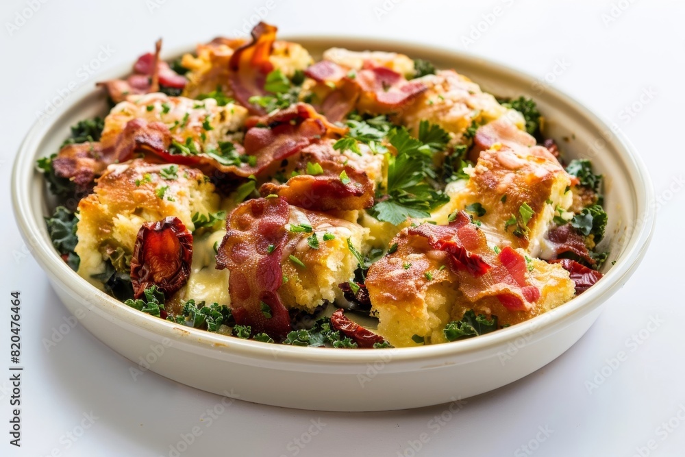 Savory Bacon and Kale Strata with Sundried Tomatoes and Cheese Savory Bacon and Kale Strata with Sundried Tomatoes and Cheese