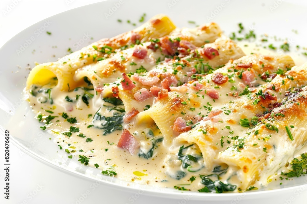 Delectable Bacon and Cheese Manicotti with Creamy Mozzarella Sauce Delectable Bacon and Cheese Manicotti with Creamy Mozzarella Sauce