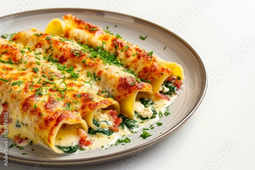 Bacon and Cheese Manicotti with Spinach and Mozzarella Filling