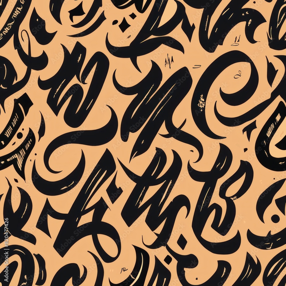Seamless pattern of ink brush strokes and calligraphic flourishes, perfect for a sophisticated and artistic gift wrap, Generative AI Seamless pattern of ink brush strokes and calligraphic flourishes, perfect for a sophisticated and artistic gift wrap, Generative AI