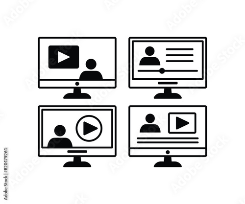 video educational online learning courses icons vector design simple line black white illustration collections sets isolated