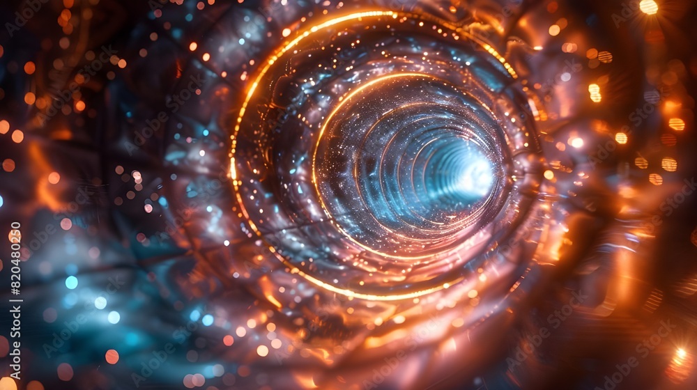 Obraz premium Digital tunnel high speed, 3d vortex illuminated by holographic energy stream, time travel and cyberspace background, abstract high technology innovation concept modern landscape.