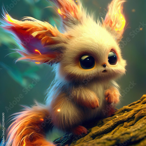 3D furry forest animal with beautiful colors and white background. with Generative AI technology