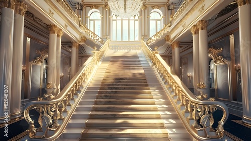 Marble Staircase in a Royal Golden Palace.Majestic Marble Staircase A Royal Perspective.
Golden Palace Splendor The Elegant Stairway. 
Regal Marvel Gleaming Stairs in Royal Abode photo