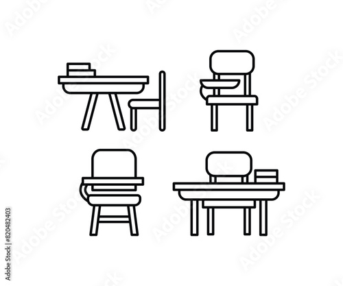 school desk icons vector design simple line black white illustration collections templates sets isolated
