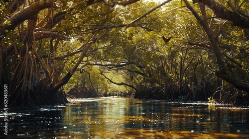 A bayou passing through mangrove trees at Tampa Bay